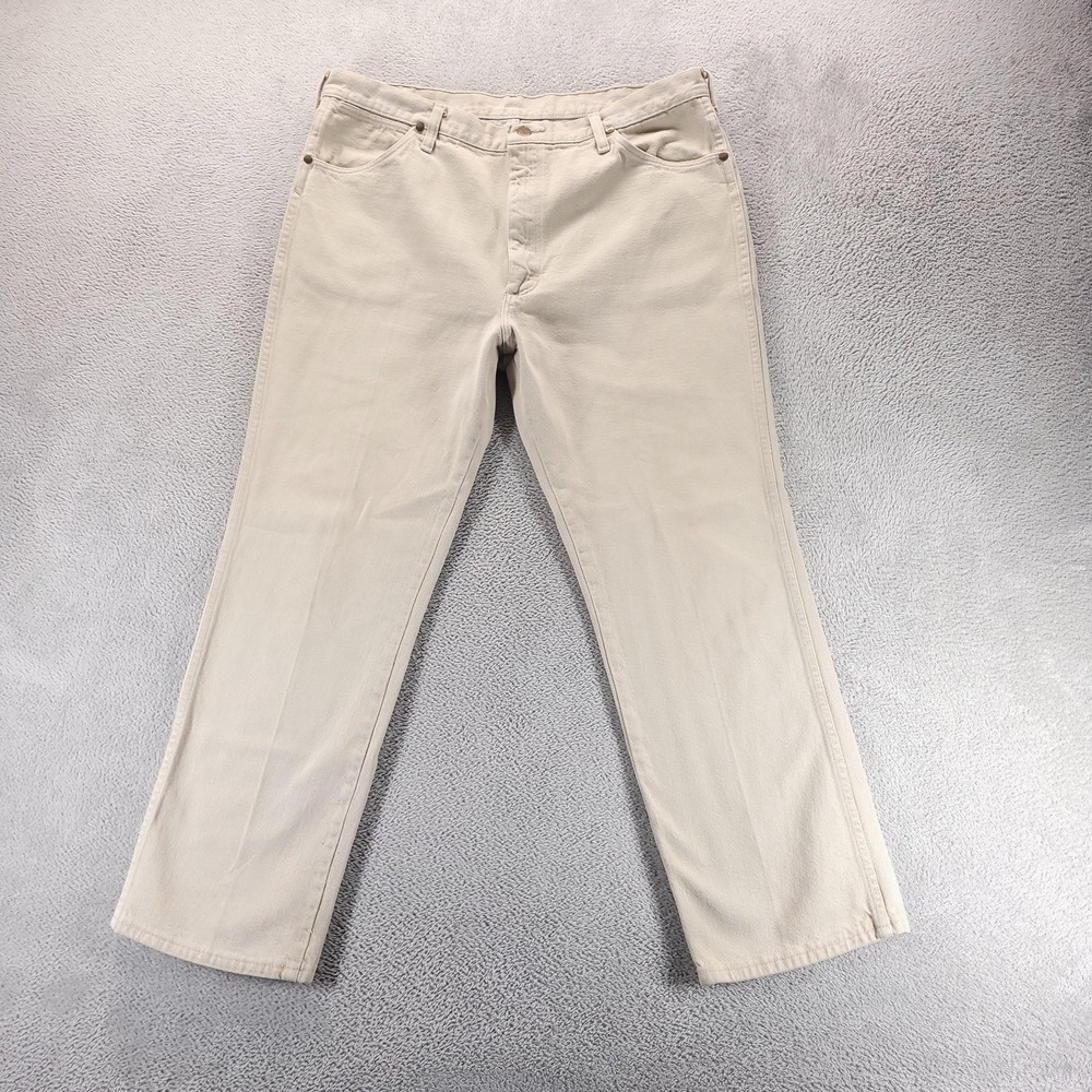 Wrangler Jeans Mens 36x28 Beige Regular Straight Light Wash Made In USA Denim